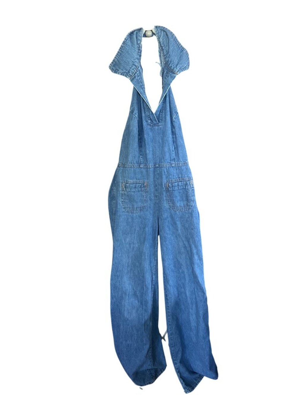 Vintage 70's Denim Halter Jumpsuit With Open Back & Wide-Leg Design sexy backles - Picture 7 of 7